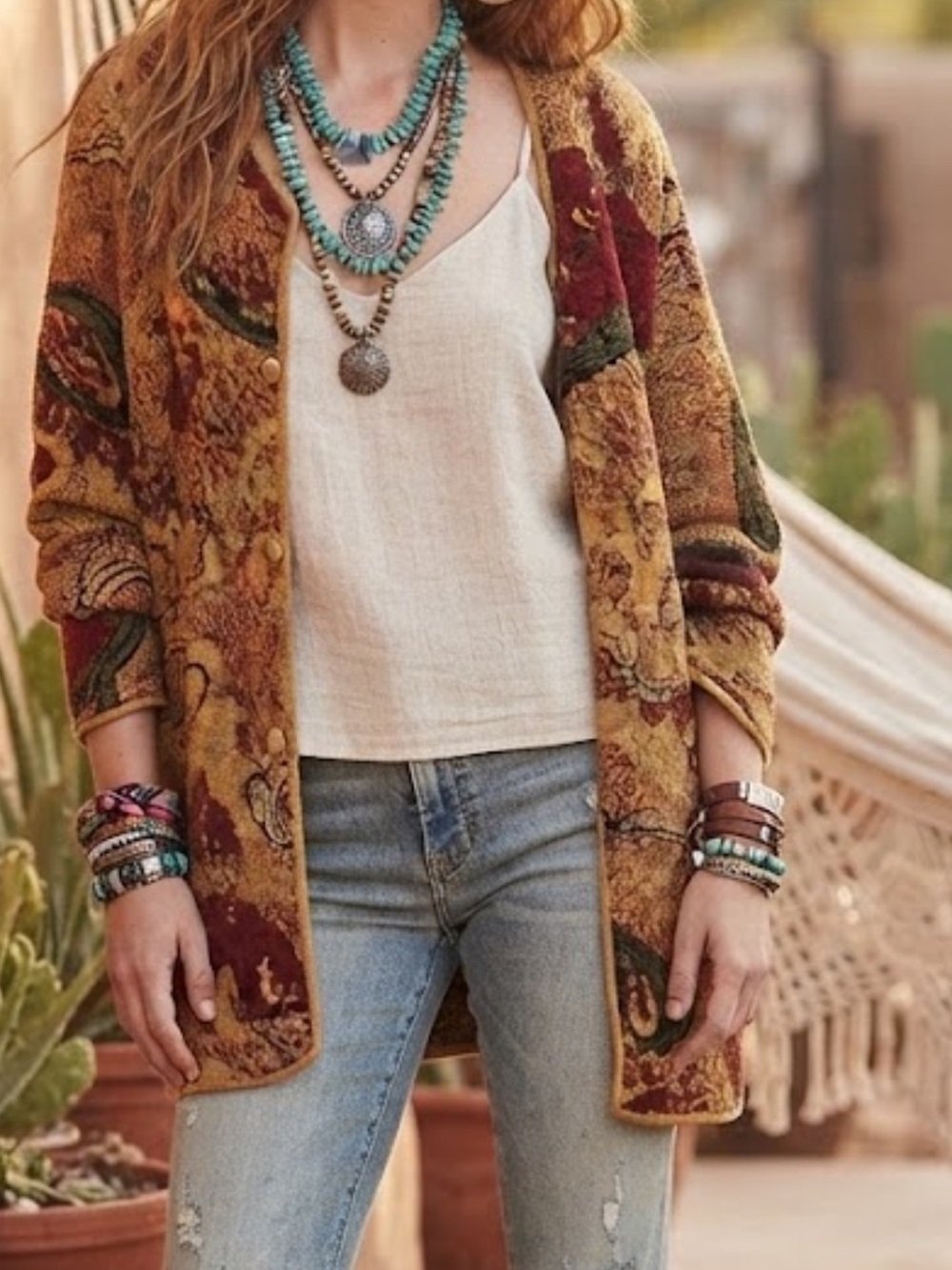Peruvian Connection Tapestry Paisley Alpaca Wool Cardigan Jacket Sz M/L
